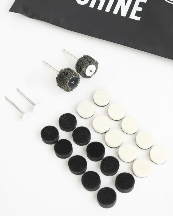 Chrono Shine Attachment Bundle - pads and wheels for scratch removal, brushing and polishing